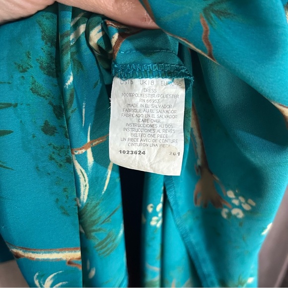 Vintage Leslie Fay Tropical Palm Tree Print Long Sleeve Shirt Dress Duster 16P - Picture 11 of 13